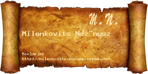 Milenkovits Nónusz névjegykártya